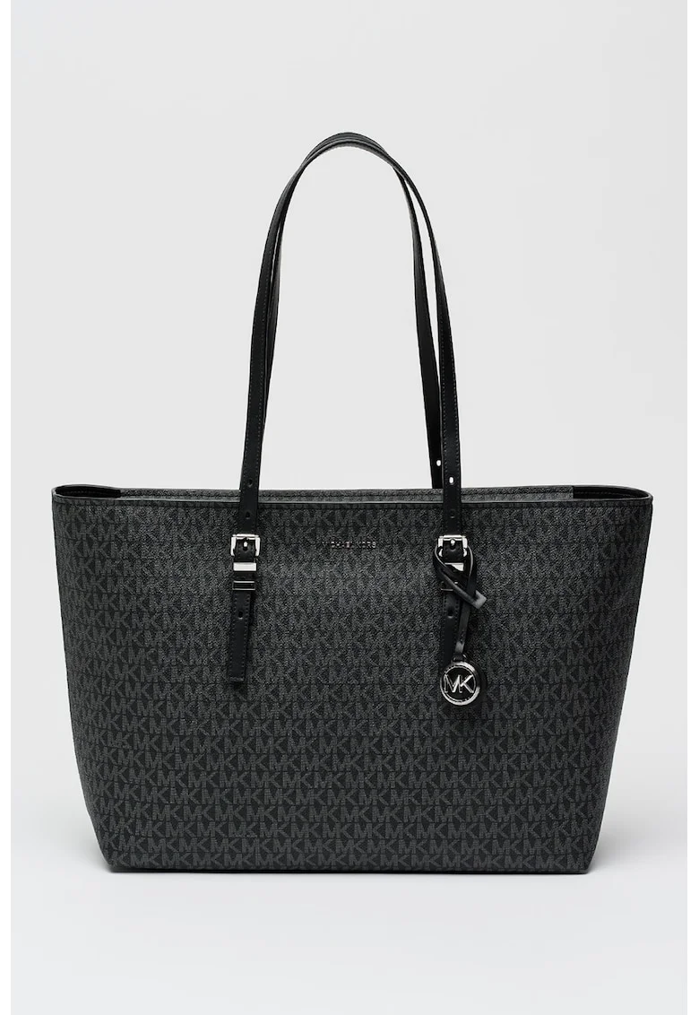 Geanta shopper de piele ecologica Quinn, Negru/Gri inchis