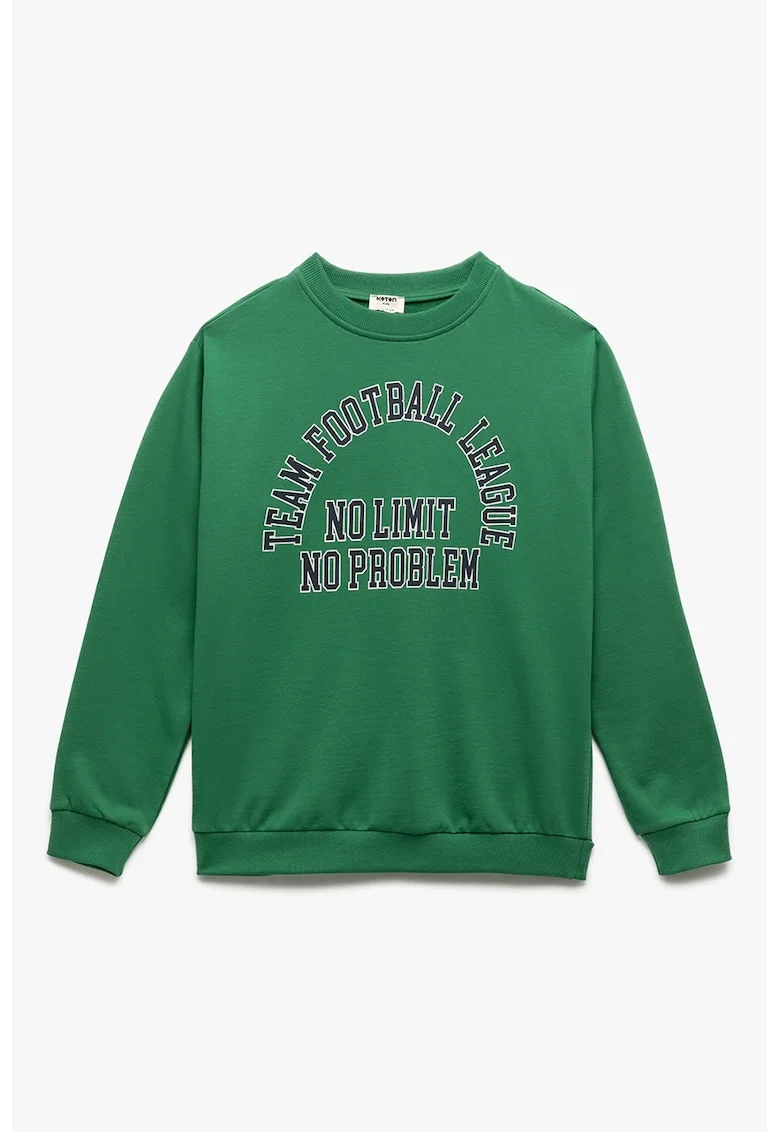 Bluza de trening cu imprimeu text, Alb/Verde