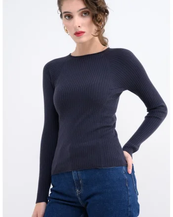 Pulover slim fit de lana Osanna, Bleumarin