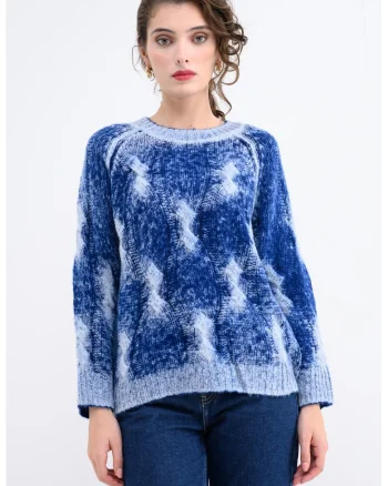 Pulover din amestec de lana cu model tie-dye, Alb/Albastru