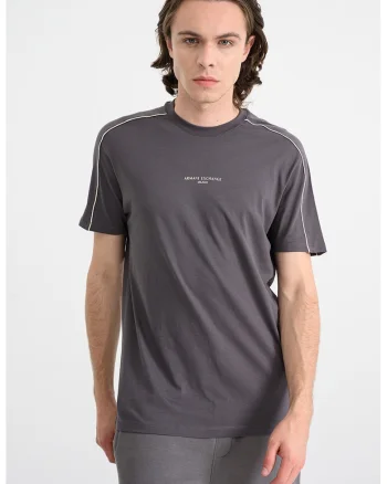 Tricou de bumbac cu decolteu la baza gatului si logo, Gri antracit
