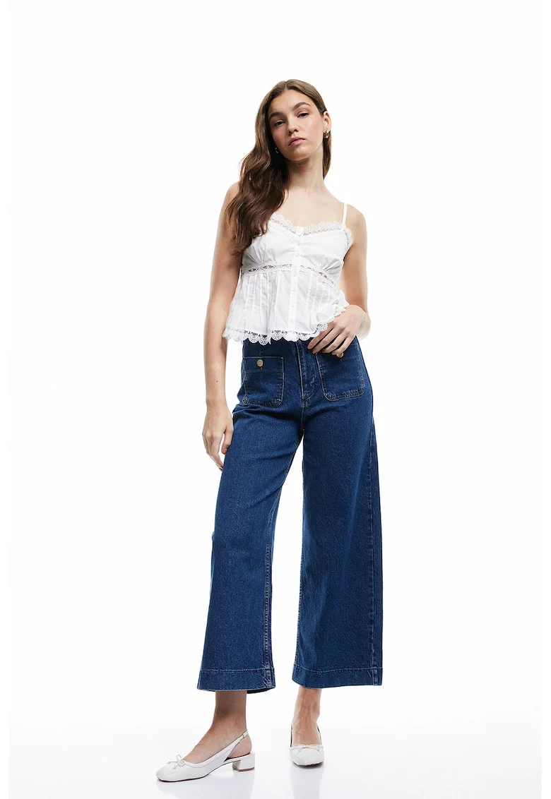 Blugi crop cu croiala ampla Sandra, Albastru melange