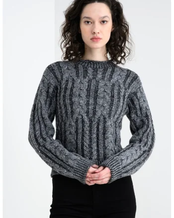 Pulover din amestec de lana cu model torsade, Gri inchis melange