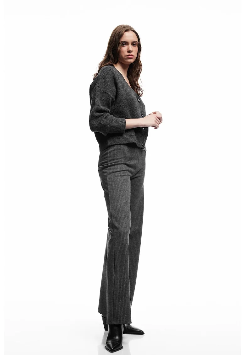 Pantaloni evazati cu model in dungi, Gri inchis melange