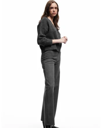 Pantaloni evazati cu model in dungi, Gri inchis melange