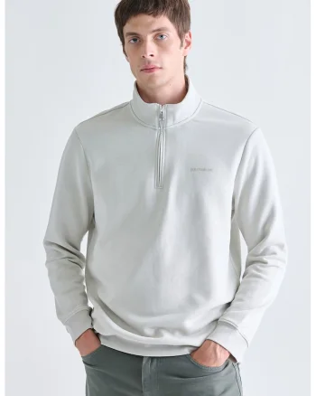 Bluza de trening cu fenta scurta cu fermoar, Gri deschis