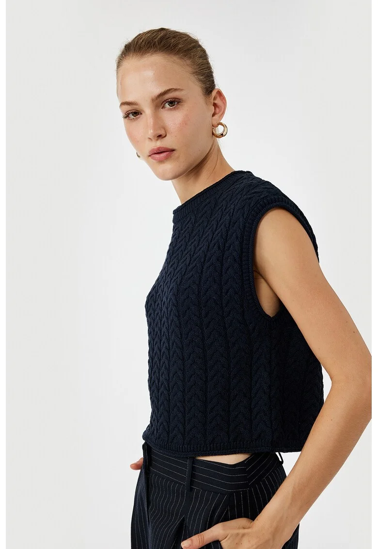 Pulover crop cu maneci scurte, Bleumarin