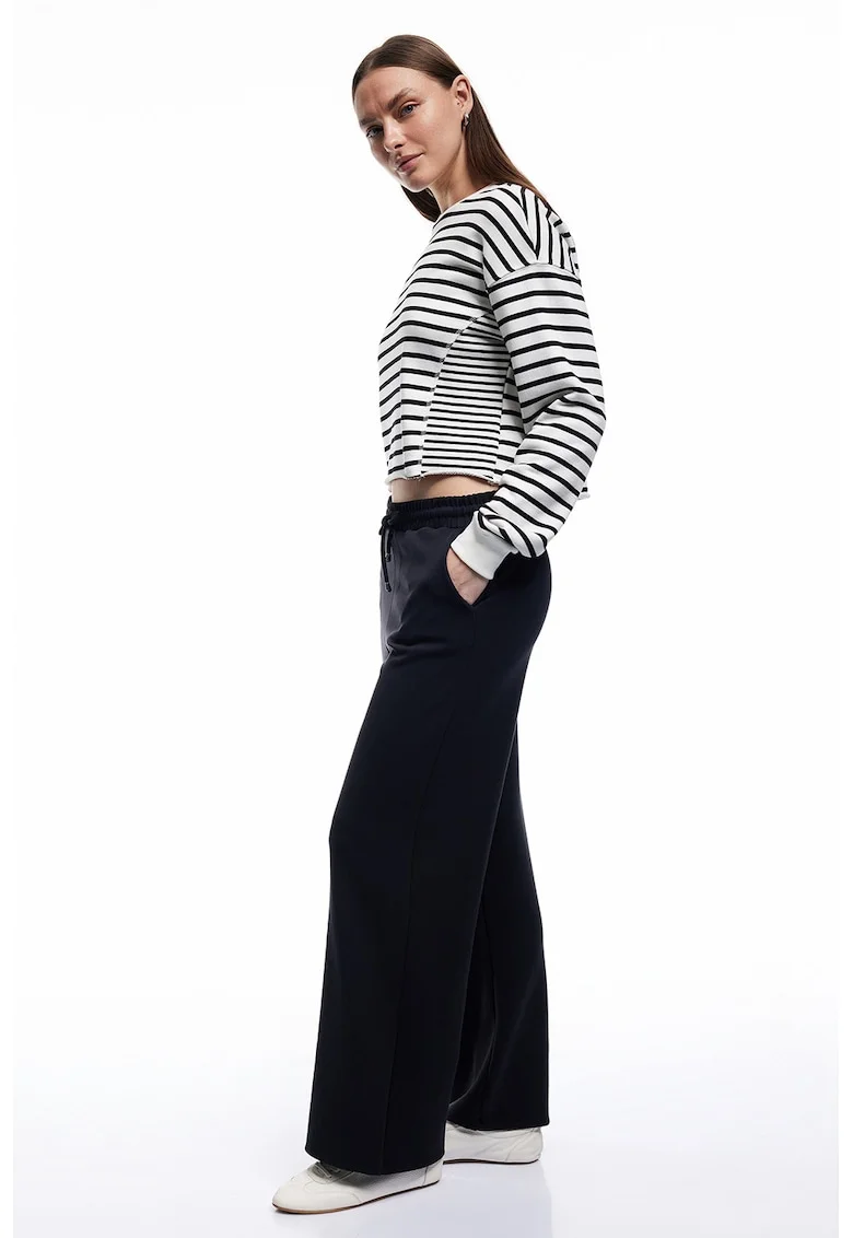 Pantaloni de trening din amestec de modal cu croiala ampla si cordon, Negru
