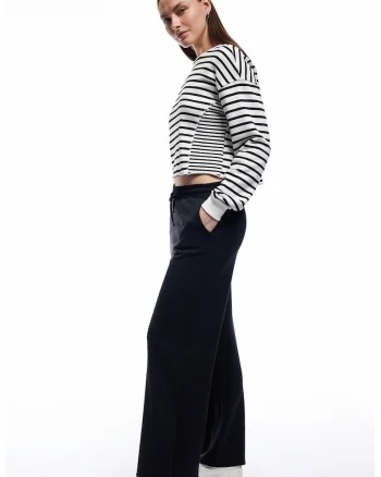 Pantaloni de trening din amestec de modal cu croiala ampla si cordon, Negru
