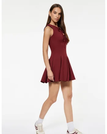 Rochie mini cu croiala in A si cordon, Visiniu