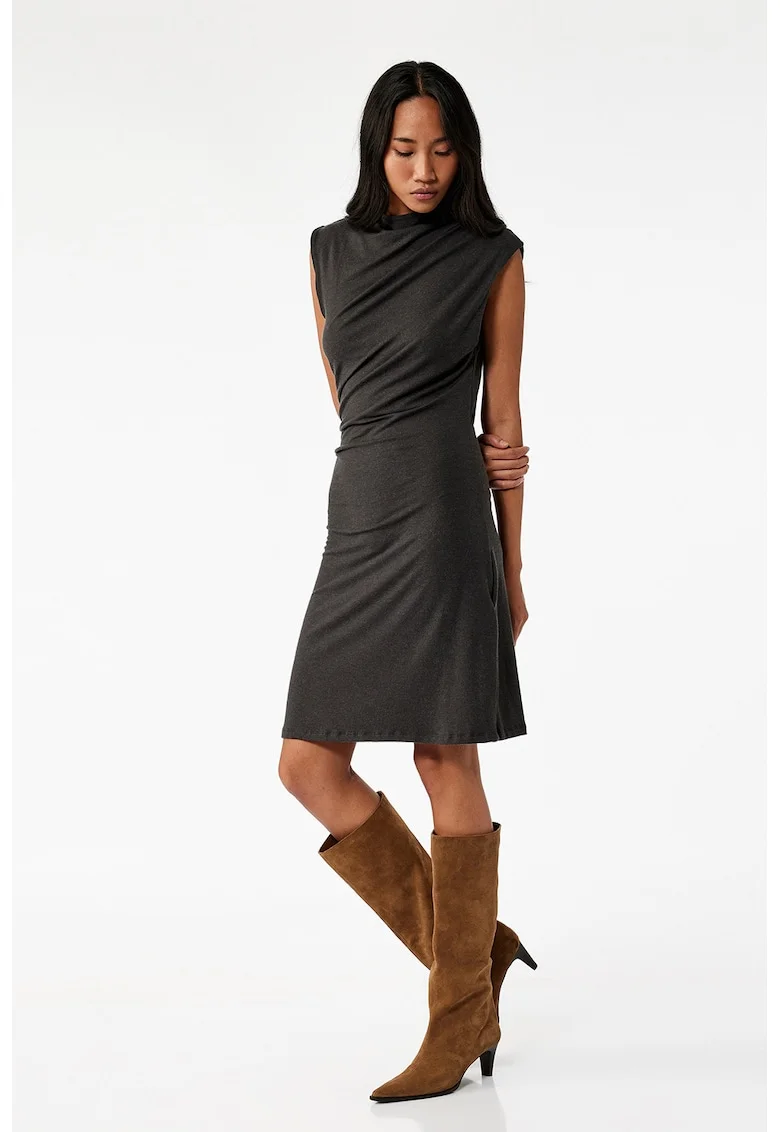Rochie scurta din amestec de lyocell si lana cu model drapat, Gri inchis