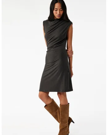 Rochie scurta din amestec de lyocell si lana cu model drapat, Gri inchis