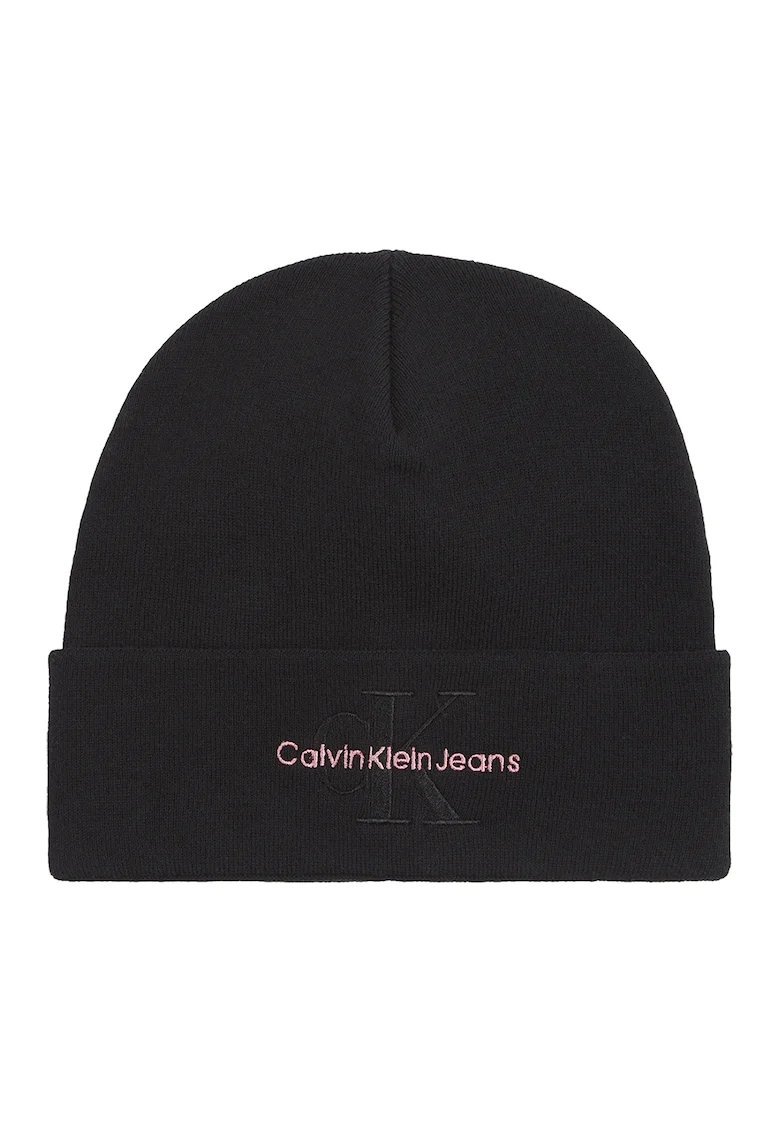 Caciula din bumbac organic cu broderie logo, Negru/Roz pastel