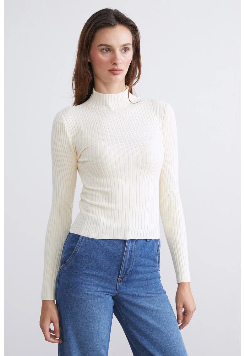 Pulover slim-fit cu striatii, Alb murdar