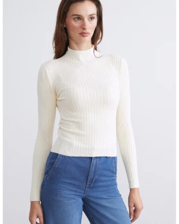 Pulover slim-fit cu striatii, Alb murdar