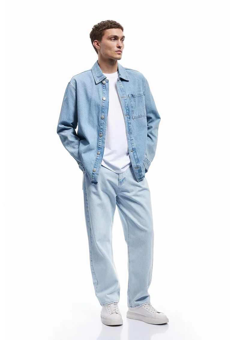 Blugi relaxed fit cu talie medie, Albastru deschis