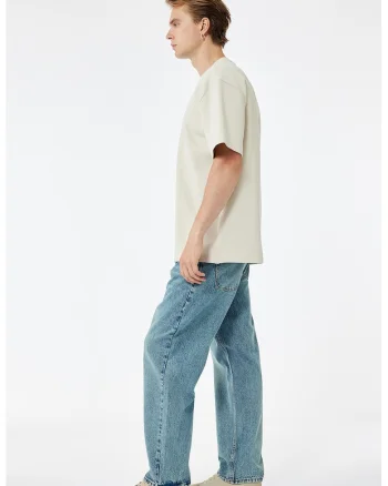 Blugi relaxed fit cu talie medie, Albastru petrol