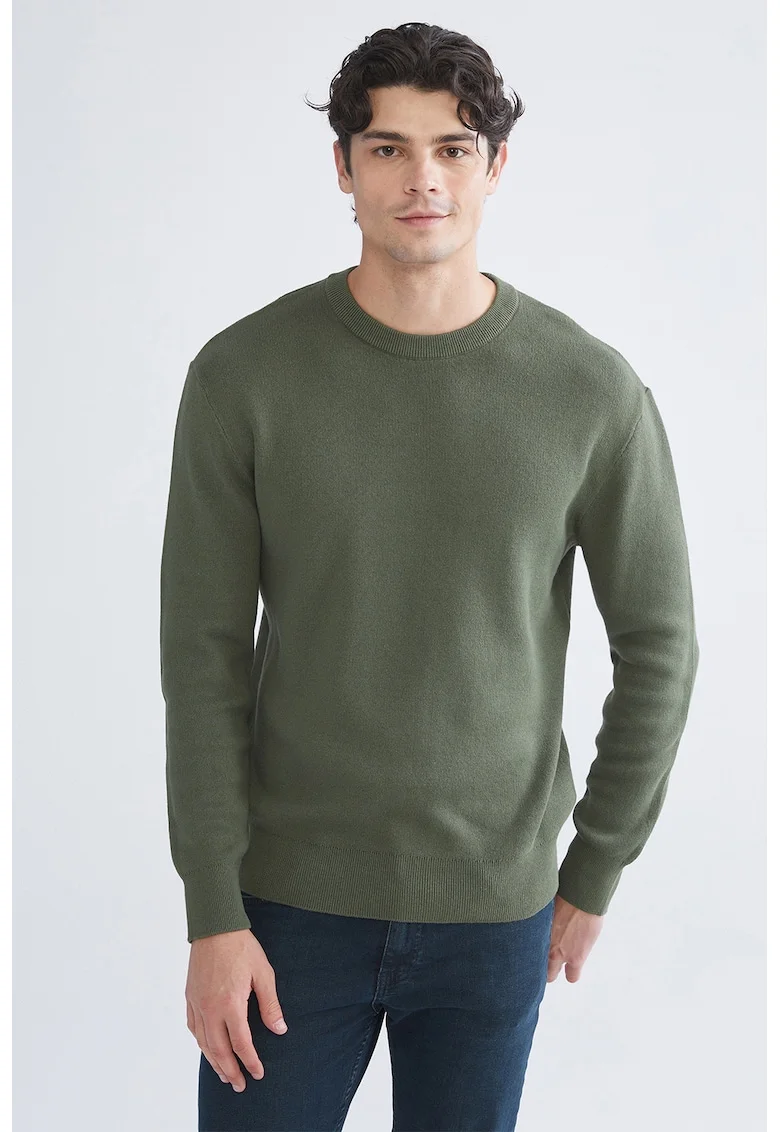 Pulover de bumbac cu decolteu la baza gatului, Verde sparanghel