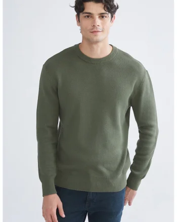 Pulover de bumbac cu decolteu la baza gatului, Verde sparanghel