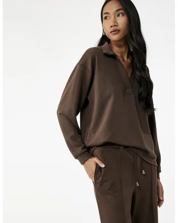 Bluza lejera din amestec de modal cu decolteu in V, Maro