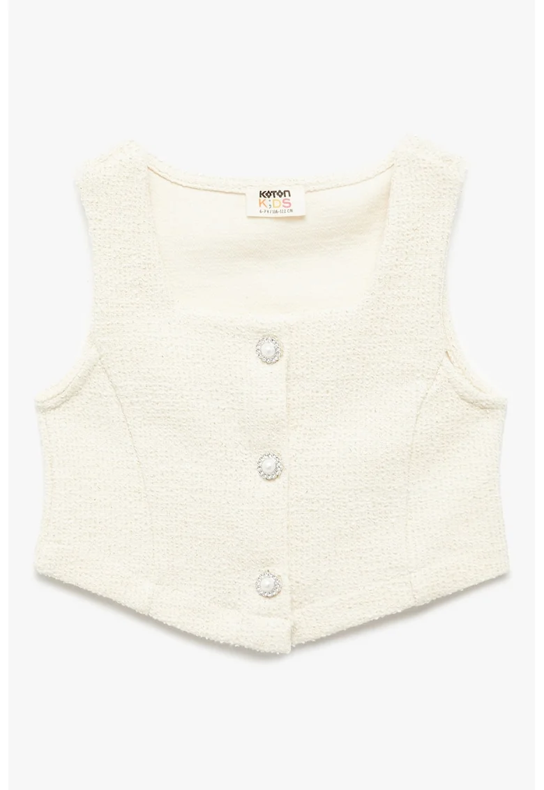 Vesta crop cu nasturi tip bijuterie, Alb fildes