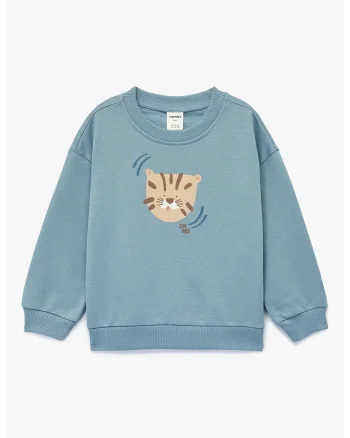 Bluza de bumbac cu imprimeu, Albastru petrol