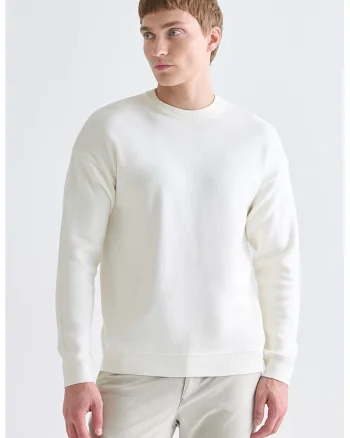 Pulover unisex cu decolteu rotund si maneci cazute, Alb murdar