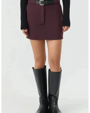 Fuste,  mini fuste cu talie inalta, detalii arcuite, maro, textil