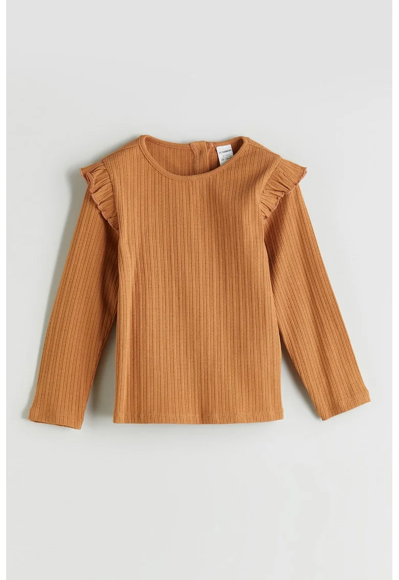 Bluza striata cu volane, Caramel
