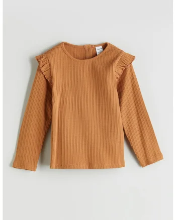 Bluza striata cu volane, Caramel