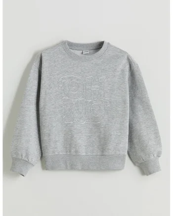 Bluza de trening cu imprimeu text, Gri melange