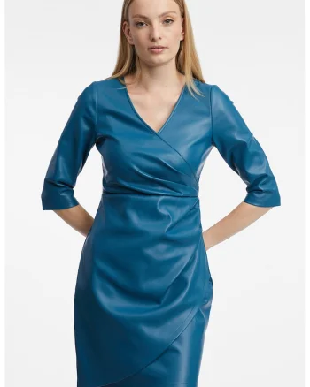 Rochie scurta cu model petrecut si decolteu in V, Albastru inchis