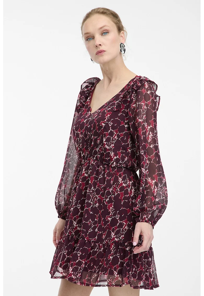 Rochie scurta cu decolteu in V si model, Violet tyrian