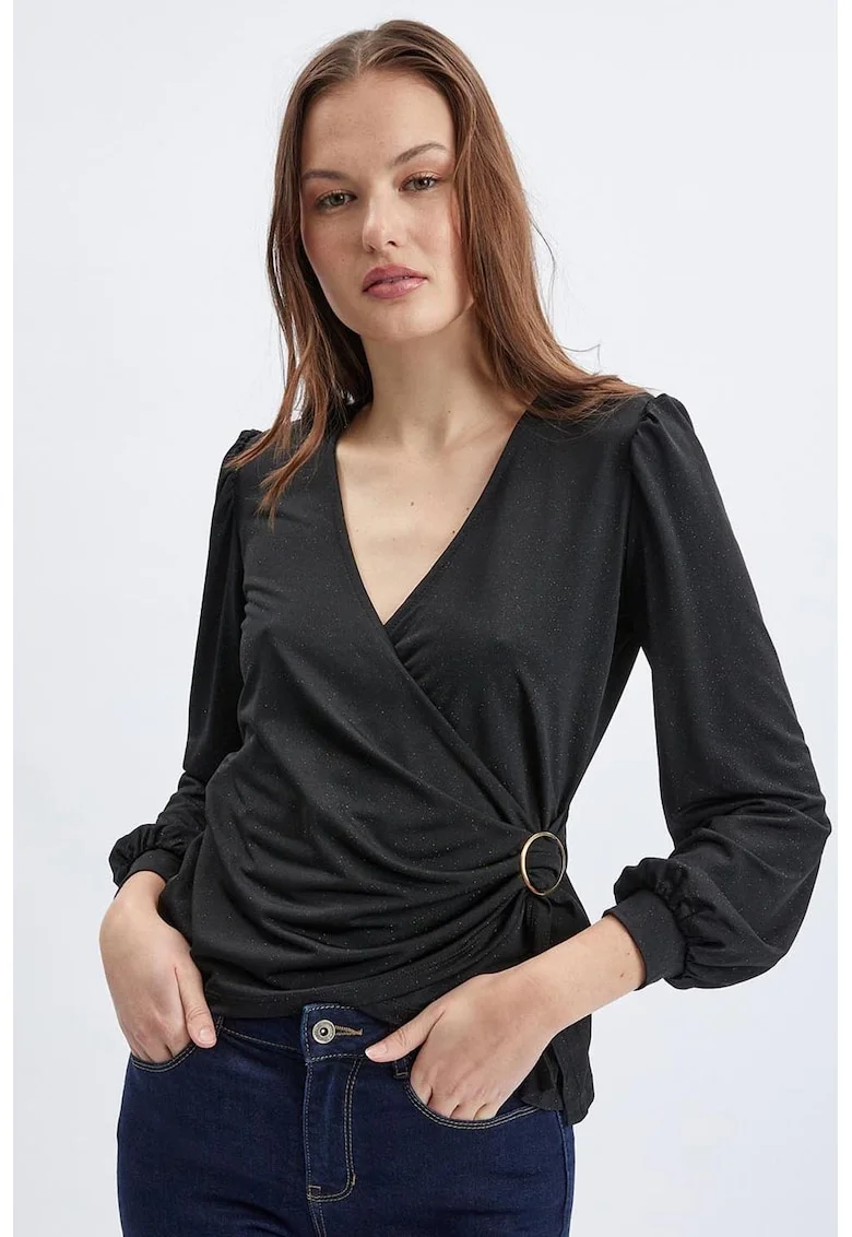 Bluza cu model cache-coeur, Negru