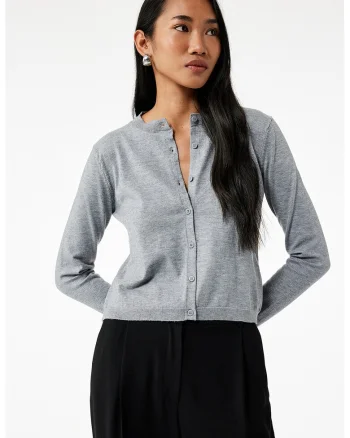 Cardigan uni tricotat, Gri melange
