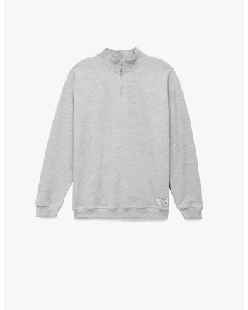 Bluza de trening de bumbac cu fermoar scurt, Gri deschis melange