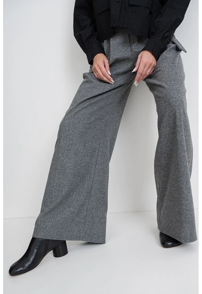 Pantaloni cu croiala ampla si model uni, Gri melange