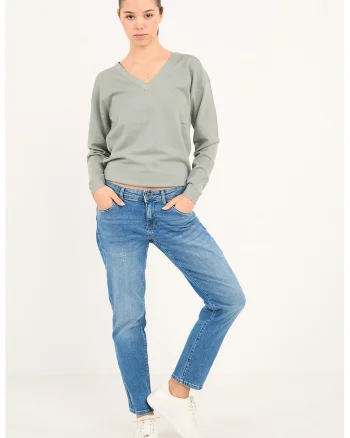 Blugi boyfriend cu aspect decolorat, Albastru pastel