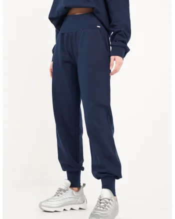 Pantaloni uni de trening cu talie inalta, Bleumarin