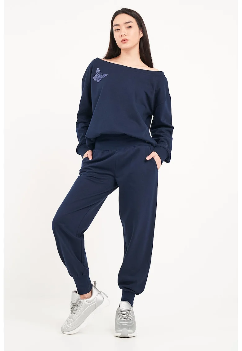 Bluza lejera de trening cu decolteu pe umeri, Bleumarin