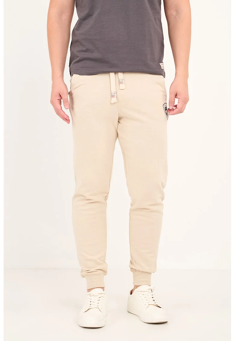 Pantaloni de trening cu snur si logo, Bej