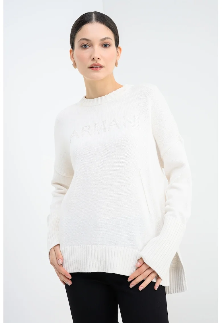 Pulover cu fente pentru degete, Alb fildes