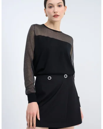 Bluza din amestec de lana cu model uni, Negru/Argintiu