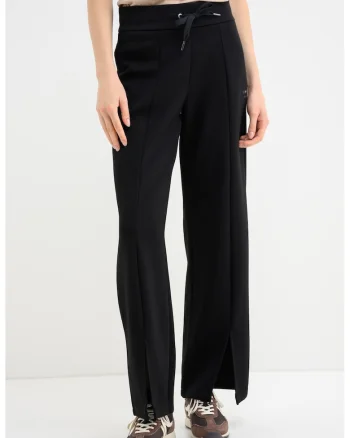 Pantaloni cu croiala ampla si slituri la terminatie, Negru