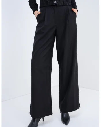 Pantaloni uni cu talie inalta, Negru