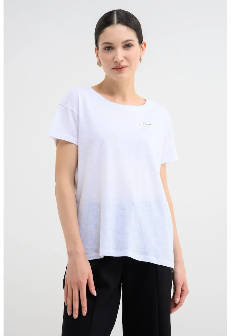 Tricou lejer cu decolteu la baza gatului, Alb