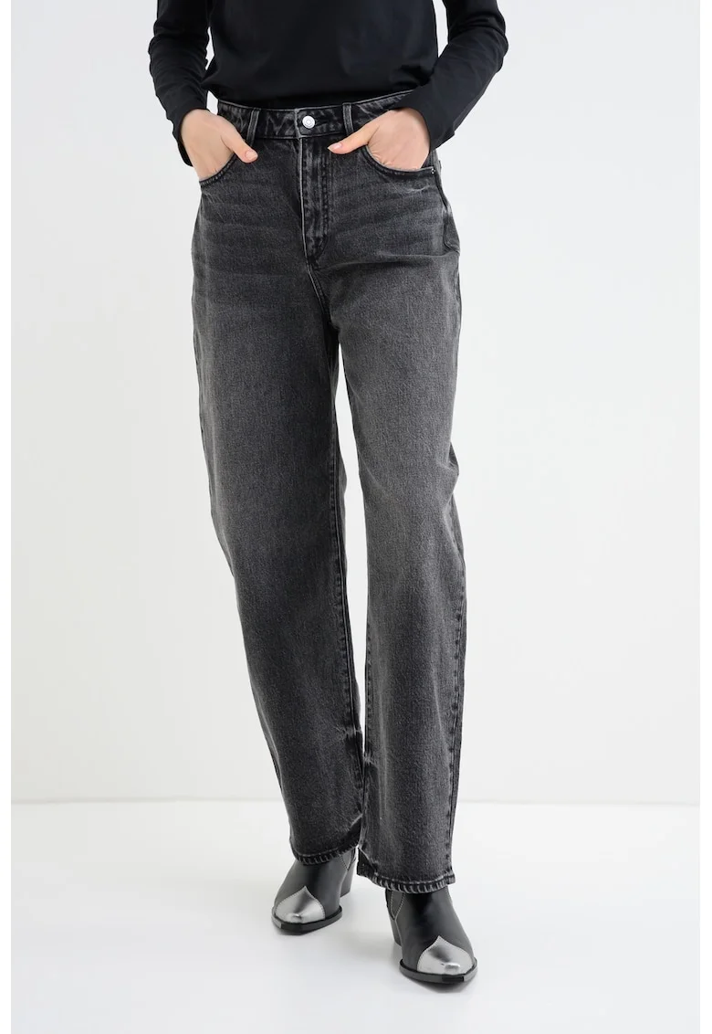 Blugi relaxed fit cu talie inalta, Gri inchis melange