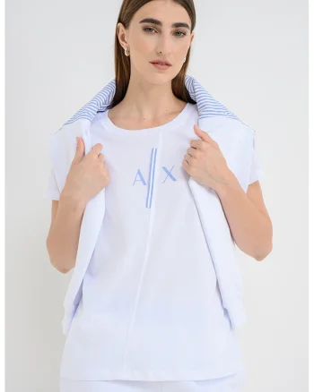 Tricou cu decolteu la baza gatului si imprimeu logo, Alb