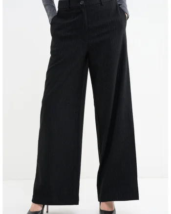 Pantaloni cu croiala ampla si model cu dungi discrete, Negru
