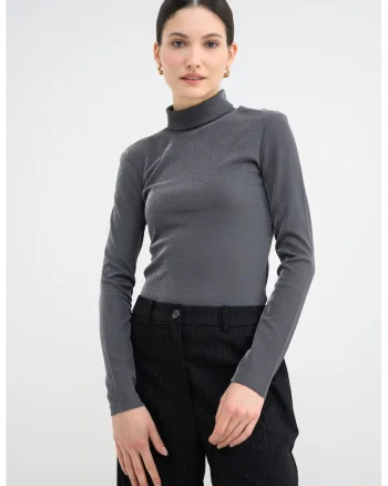 Helanca slim fit din lurex, Gri cenusiu/Argintiu